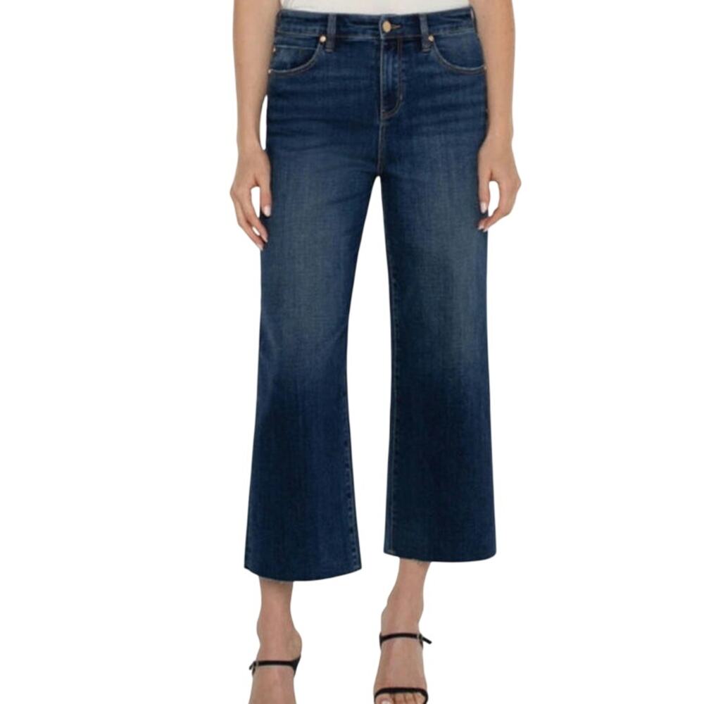 Liverpool Stride Bowers High Rise Cropped Raw Hem Wide Leg Jean